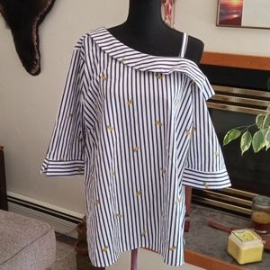 B Skies are Blue One Shoulder Pineapple strip top